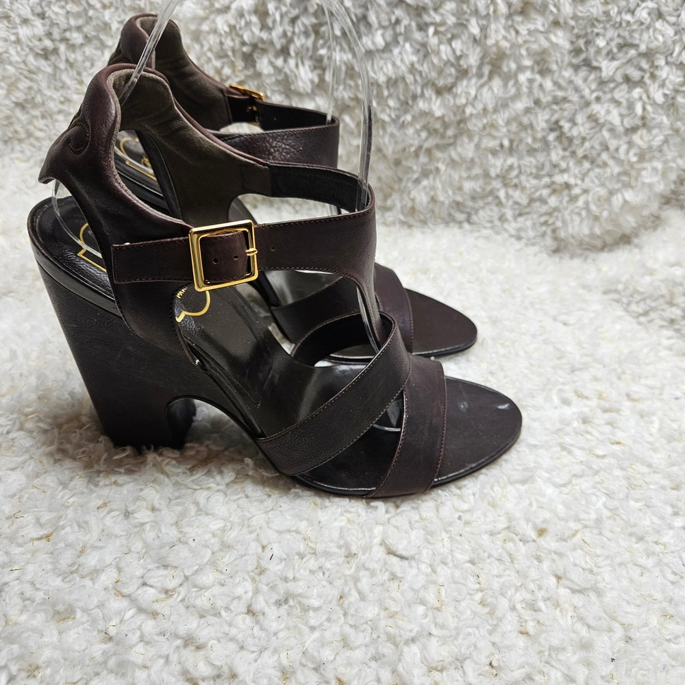 Roger Vivier Brown Leather Chunky Heel Sandals size 38